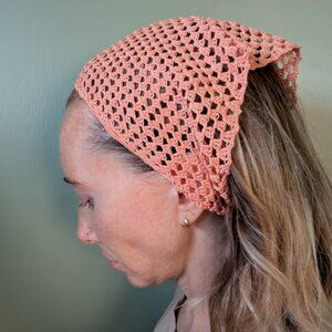 Pastel Peach Cottagecore Bandana: Boho Hair Scarf, Cotton Linen Blend Dreamcore